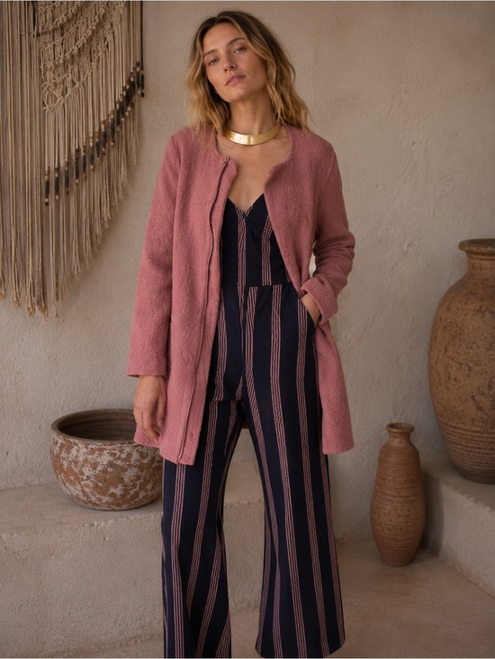 Max Studio Jackets & Blazers - Max Studio Pink Wool Blend Long Line Zip Down Jacket Blazer Size Large